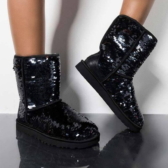 UGG Black Short Sequin Boots 7 - Picture 1 of 9